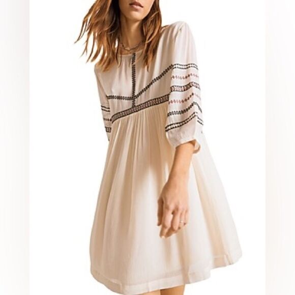 Ba&Sh Colombe Embroidered Boho Mini White Shift Dress Long Sleeve Size M - Picture 5 of 12